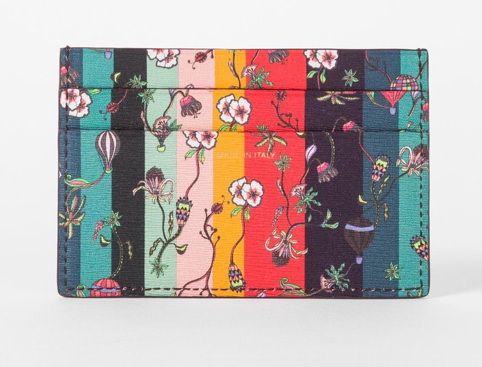 Men's Leather 'Balloon Floral' Print Credit Card Holder #116