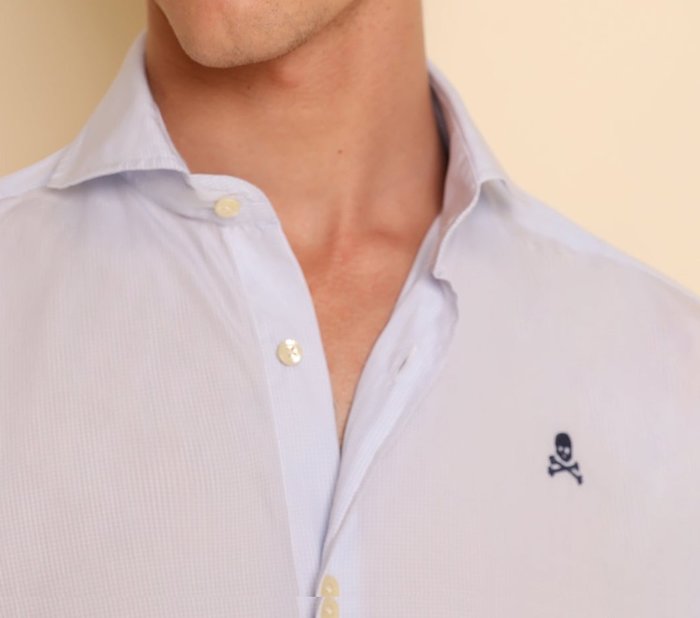 STRIPED SHIRT WITH CONTRAST SKULL skyblue check 32624 #173